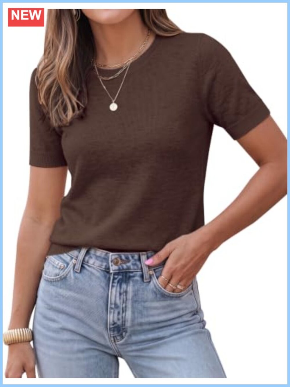 Wool Blend Short Sleeve Sweater Business Casual Cropped Crewneck Top